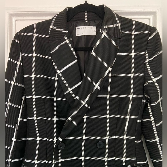 ASOS Black & White Checkered Double Breasted Classic Blazer w/ 2 Pockets Size 4 - Picture 8 of 13